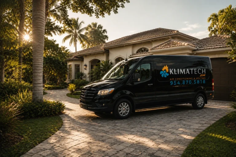 KlimaTech branded service van in a luxury home driveway